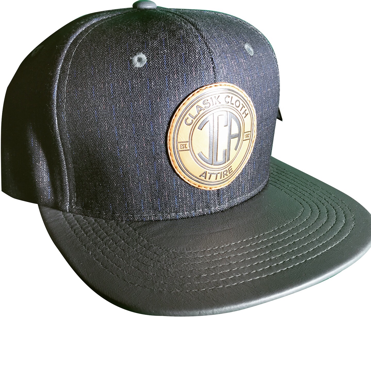 Navy Blue Denim Snapback with Grey Leather Bill | A-Clasik